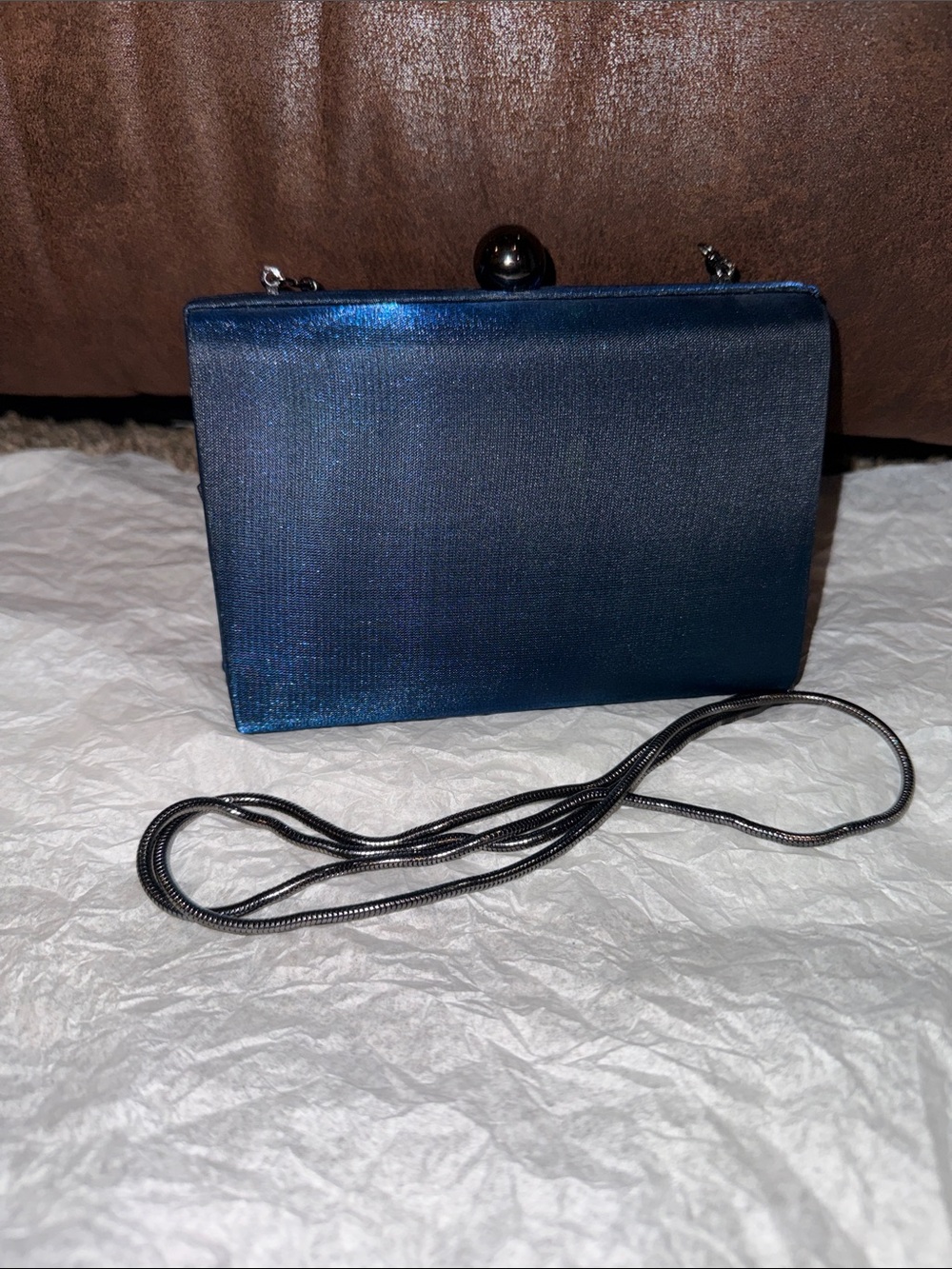 Elegant Navy Blue Satin Evening Clutch